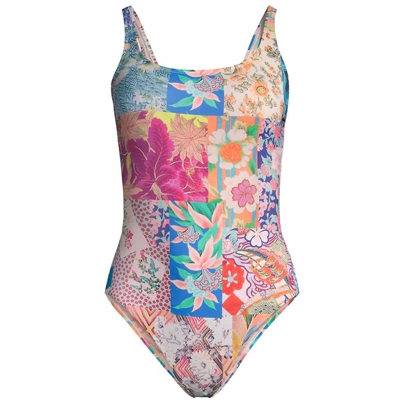 New Johnny Was Barcelona Patchwork Floral One Piece Swimsuit - Picture 3 of 6
